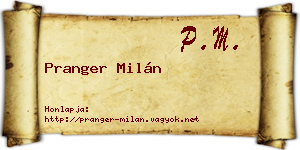 Pranger Milán névjegykártya