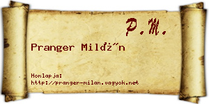 Pranger Milán névjegykártya